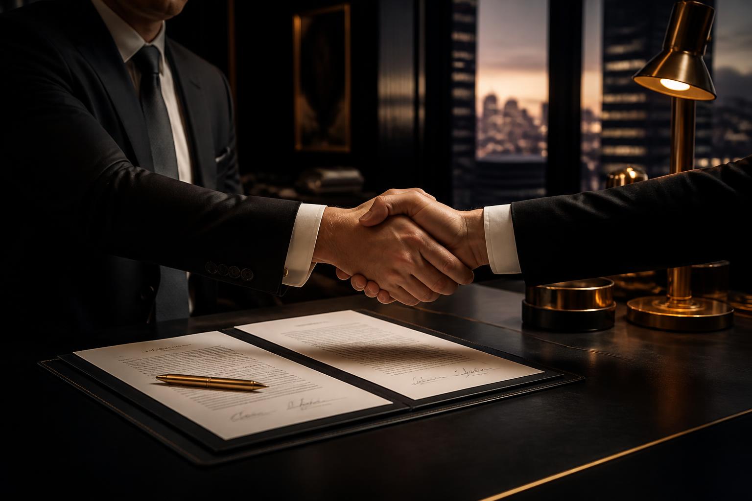 Executives closing an investment transaction